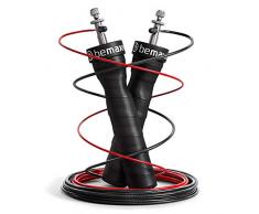 Springseil Speed Rope mit Trainings-eBook + Ersatzkabel | 2 verstellbare Stahlseile, Profi Kugellager, Anti-Rutsch Griffe | Crossfit, Profi Sport, Boxen, Training, RPM | Erwachsene Damen Herren Kinder