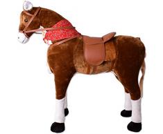 TE-Trend XXL Plüsch Pferd Stehpferd Standpferd Sattel Kinder Schaukeltier Spielzeug Reitpferd 82cm Sitzhöhe Hellbraun