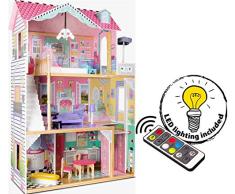 Leomark New Royal Mansion Doll Apart House Holzpuppenhaus + Weihnachtsbaum und LED-Beleuchtung mit Fernbedienung