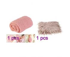 OULII 1pcs lange Welle wickeln, DIY neugeborenes Baby Fotografie Wrap-BAby Foto Requisiten begünstigt (Schnee zahnfarbenen) + 1pcs Baby Foto Requisiten weichen Fell Quilt fotografischen Matte (Khaki)
