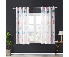 Topfinel Voile Vorhänge mit Ösen Baum Mustern Kurze Gardine für Kinderzimmer Fenster Wohnzimmer 2er Set 137x117cm (HxB) Baum