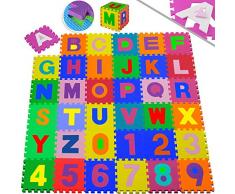 KIDIZ® Spielmatte 86 tlg. Spielteppich Puzzlematte Kinderteppich Schutzmatte Kinderspielteppich Schaumstoffmatte ABC Lernteppich Puzzleteppich Puzzle Zahlen Buchstaben Maß je Matte ca. 31,5 x 31,5cm