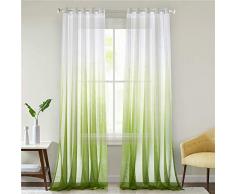 Lindong Farbverlauf Voile Vorhang Transparent Gardinen mit Ösen Dekoschal für Wohnzimmer Schlafzimmer 1er-Pack grün 140x225cm