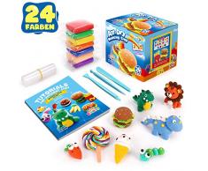 Sago Brothers Modelliermasse Lufttrocknend, Knete für Kinder in 24 Farben, Magische Lufttrocknende Knete für Fluffy Slime, Knetmasse für knete Zubehör & Kinder