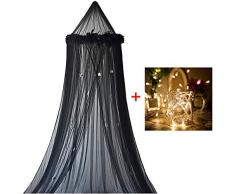 YUEHAPPY® Baby Baldachin, Betthimmel Kinder, Babys Bett Kinderzimmer Bettvorhang Baumwolle Deko Moskitonetz für Prinzessin Spielzelte Babybett & Schlafzimmer Dekoration mit Sternengirlande,Schwarz