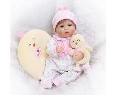 iCradle Reborn Baby Dolls 17 Weiches Silikon Lebensechte Puppen Babys Handgemachtes Reborn Baby Glücklich Mädchen Silikon Vinyl Realistische Puppe with Hühner