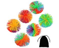 YANSHON 6 Stück Stringy Bälle, Bunte Silikon Koosh Ball Mehrfarbig sensorische Stringy Balls Spielzeug springenden Flauschigen Stress Balls jugging Ball