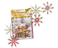folia 12520 - Bastelset für 5 Perlensterne, rot / gold / perlweiß - ideal als selbstgemachte Dekoration für Weihnachten