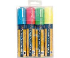 Securit Flüssigkreide-Marker 7-15 mm Strichbreite rechteckige Spitze groß 4 Stück farblich sortiert