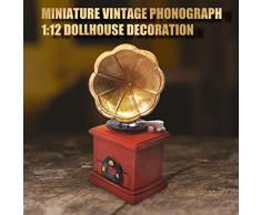 ToDIDAF Puppenhaus Zubehör Mini Vintage Phonograph 1:12 Puppenhaus Miniatur Wohnmöbel, Szenenmodell Lernspielzeug für Kinder, für Wohnzimmer Garten Geburtstag Valentinstag Deko 96x45x35mm