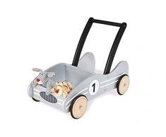 Pinolino Lauflernwagen Kimi, aus Holz, mit Bremssystem, Lauflernhilfe mit gummierten Holzrädern, für Kinder von 1 – 6 Jahren, silber