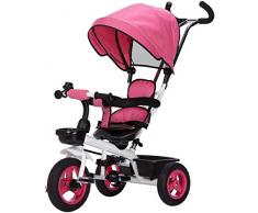 HUJPI 4 in 1 Kinderwagen Dreirad, Dreirad Klappbar mit Griff Pushing Kinder Tricycle Sitz kann gedreht Werden, um 360 ° Baby Trike mit Aufbewahrungsbox,Pink