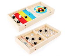 XIAPIA 3in1 Fast Slingpuck Game für 2 Spieler | Tisch Curling Holzspielzeug für Jungen und Mädchen ab 5 Jahren | Desktop Fastrack Board Hockey Familienspiel für Erwachsene 34x22x2,8 cm