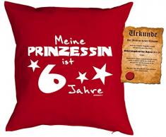 6 Geburtstag Mädchen Kissen - Kuschelkissen Kinder : Meine Prinzessin ist 6 Jahre -- Dekokissen ohne Füllung - Farbe: rot