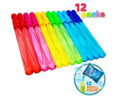 JOYIN 12er 35.6cm Seifenblasen Set (118ml je Stab) mit 12 Beutel Seifenblasenflüssigkeit, Seifenblasenstab mit Griff (1 Dutzend) für Hochzeit Geburtstag Party Taufe Valentinstag