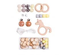 Mamimami Home Baby Holz Beißring Ringe Rassel Perler Häkeln Perlen Dummy Clips Baby Armband Kinderkrankheiten Halskette für Mama Montessori Spielzeug