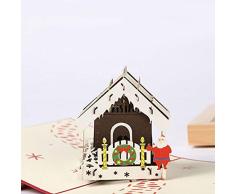 BC Worldwide Ltd handgemachte 3D-Pop-up-Weihnachtskarte Weihnachtsmann Landhaus Kranz Kerzenlicht Jingle Bells Rentier Kind Schlitten Familie Schneemann Schneeflocke