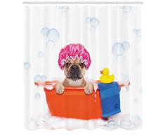 ABAKUHAUS Komisch Duschvorhang, Haustier Hund mit Bad, Moderner Digitaldruck mit 12 Haken auf Stoff Wasser und Bakterie Resistent, 175 x 200 cm, Multicolor