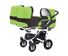 Kinderwagen für Drillinge 3 Gondeln 3 Sportsitze Trippy Kinderwagen 2in1 weißer Rahmen (schwarz grün 06)