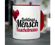 Tasse mit Namen Kuschelmaus - Motiv Lieblingsmensch - Namenstasse, Kaffeebecher, Mug, Becher, Kaffeetasse - Farbe Rot