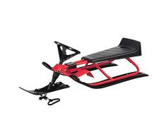 UISEBRT Lenkschlitten für Kinder - Bob Kinderschlitten Schlitten mit Fußbremse und Lenkrad, bis 75 kg (Type A, Rot)