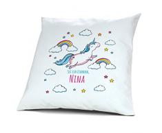 Kopfkissen mit Namen Nina - Motiv Sei ein Einhorn, 40 cm, 100% Baumwolle, Kuschelkissen, Liebeskissen, Namenskissen, Geschenkidee