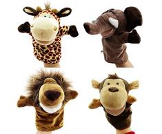 Caleson Zoo Friends Handpuppen (4er Set) - Elefant, Giraffe, Löwe und Affe (Große bewegliche Münder)