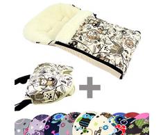 BAMBINIWELT KOMBI-ANGEBOT Muff + Winterfußsack 108cm - aus Lammwolle für Kinderwagen, Buggy, Radanhänger, Schlitten - EULE (Eule $3)