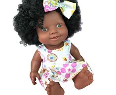 Mitlfuny 3D Realistische Reborn Puppe Afrikanische Puppe Baby Simulation Weichen Vinyl Babypuppe im Strickkleid, Funktionspuppe Spielzeug