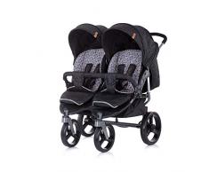 Chipolino Geschwisterkinderwagen Twix bis maximal 44 kg klappbar Wickeltasche, Farbe:schwarz