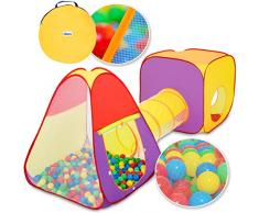 KIDUKU® 3-teiliges Bällebad Spielzelt Babyzelt + Krabbeltunnel + 200 Bälle + Tasche für drinnen und draußen