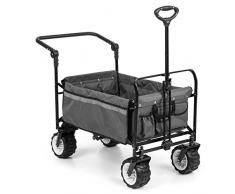 Waldbeck Easy Rider Handwagen mit Teleskopstange und extrabreiten Reifen - Outdoor Edition, Bollerwagen, zusammenklappbar, Belastbarkeit bis 70kg, Polyester, 2 Sicherheitsgurte für Kinder, grau