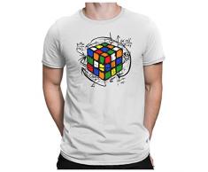 PAPAYANA - Magic-Cube - Herren Fun T-Shirt - Zauberwürfel Comic Sci-Fi Science - M Weiß