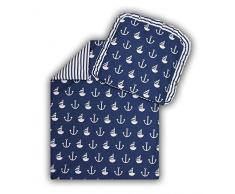 Kinderwagenset Baby Bettwäsche Garnitur für Kinderwagen Kissen Decke Füllung Anker groß blau/Steifenmuster (2 tlg.)