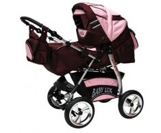 Lux4Kids King Kombikinderwagen (Regenschutz, Moskitonetz, Getränketablett, Matratze, Wickelunterlage) 02 Brombeer & Fleecerosa