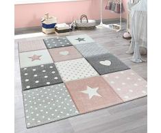 Paco Home Kinderteppich Kinderzimmer Punkte Herzen Sterne Pastell versch. Farben u. Größen, Grösse:80x150 cm, Farbe:Pink