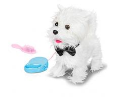 Animigos Walking Westie, süßer weißer Plüschhund, ca. 22 cm groß, kann laufen und bellen, mit Bürste und Leine, für Kinder ab 18 Monaten