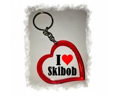 Druckerlebnis24 Herz Schlüsselanhänger I Love Skibob - Exclusiver Geschenktipp zu Weihnachten Jahrestag Geburtstag Lieblingsmensch