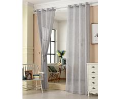 WOLTU® VH5862hgr-2, 2er Set Gardinen transparent mit Ösen Leinen Optik, Doppelpack Ösenschal Vorhang Stores Voile Fensterschal Dekoschal für Wohnzimmer Kinderzimmer Schlafzimmer, 140x225 cm, Hellgrau