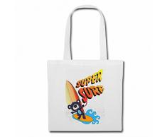 Tasche Umhängetasche SUPER SURF KLEINER TEDDY BÄR BEIM SURFEN WELLENREITEN SURFEN LEHRER WEISSER HAI HAIATTACKE KUSCHELTIER Einkaufstasche Schulbeutel Turnbeutel in Weiß