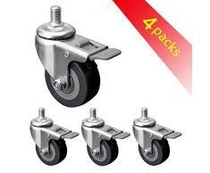 4 Lenkrollen für Möbel mit Bremse Gewinde M10 50mm 2inch PU Leise Transportrollen Doppellager Stielrollen für Babybett 200kg zum Wagen Krippe Bürostuhl Kinderwagen