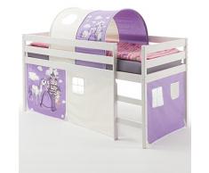 IDIMEX Hochbett Abenteuerbett Spielbett Erik, mit Vorhang und Tunnel Prinzessin, Kiefer massiv in weiß lackiert, 90 x 200 cm