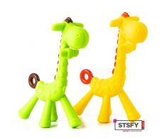 2x Beissring Giraffe für Baby & Kleinkind aus hygienischem Silikon - Sicher & BPA-frei - buntes Kau-Spielzeug Zahnungshilfe Schmerzlinderung beim Zahnen