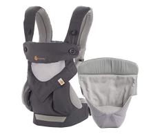 Ergobaby Babytrage 360 Cool Air Carbon Grey inkl. Neugeboreneneinsatz, 4in1 Baby Tragehilfe Rückentrage Bauchtrage