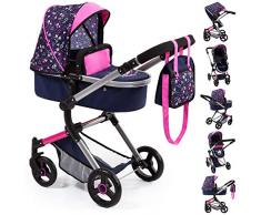 Bayer Design 18417AA Kombi Puppenwagen Neo Vario mit Wickeltasche und Einkaufskorb, umwandelbar in einen Sportwagen, höhenverstellbar, modern, blau, pink mit modernen Herzenmuster, Meerjungfrau