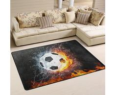 yibaihe leicht bedruckt Bereich Teppich Teppich Fußmatte Dekoratives Brennender Fussball Muster Wasserabweisend Leicht zu reinigen für Wohnzimmer Schlafzimmer, 183 x 122 cm