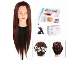 Übungskopf Friseur, TopDirect 29.5 Synthetische Trainingsköpfe Frisierkopf Übungskopf/Friseur Übungsköpfe mit Langen Haaren Übungskopf Friseurkopf Ausbildung Kopf mit Halter + Haare Styling Set
