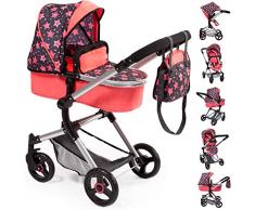 Bayer Design 18405AA Kombi Puppenwagen Neo Vario mit Wickeltasche und Einkaufskorb, umwandelbar in einen Sportwagen, höhenverstellbar, modern, rot, schwarz mit Sternen