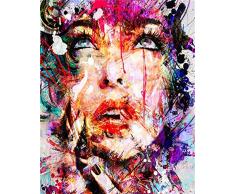 YEESAM ART DIY Ölgemälde Malen nach Zahlen Erwachsene Kinder, Abstrakt Bunt Frauen Gesicht Zahlenmalerei ab 5 Öl Wandkunst (Bunt, mit Rahmen)