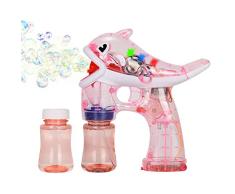 Xpizo Seifenblasenpistolen Elektrisch Delphin Bubble Gun Leuchte LED mit Musik (Rosa)